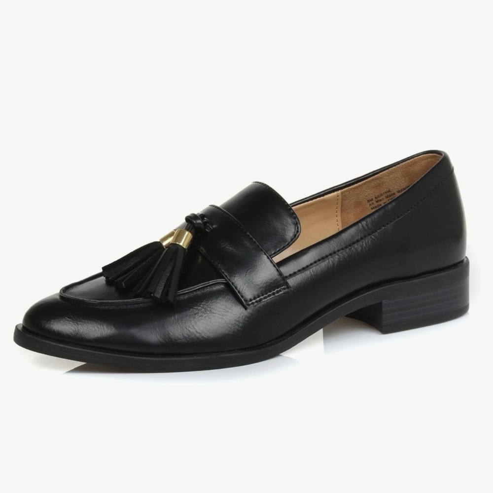 💥NEW💥 DUNION Women's Bertha Vegan Black Leather Tassel Detail Low Heel Loafer